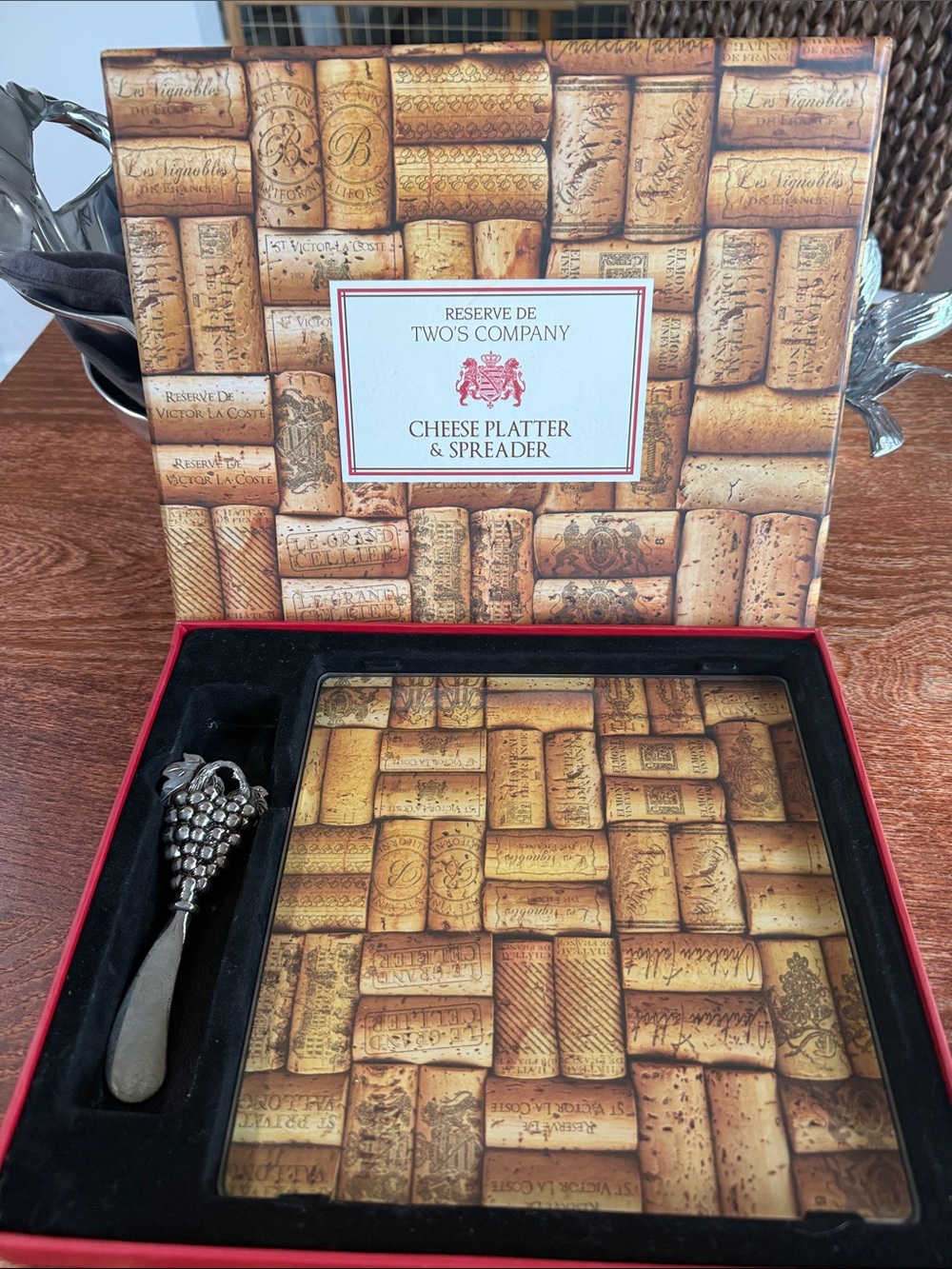 Two's Company Tan & Brown Cork-Pattern Cheese Platter with Grape Spreader